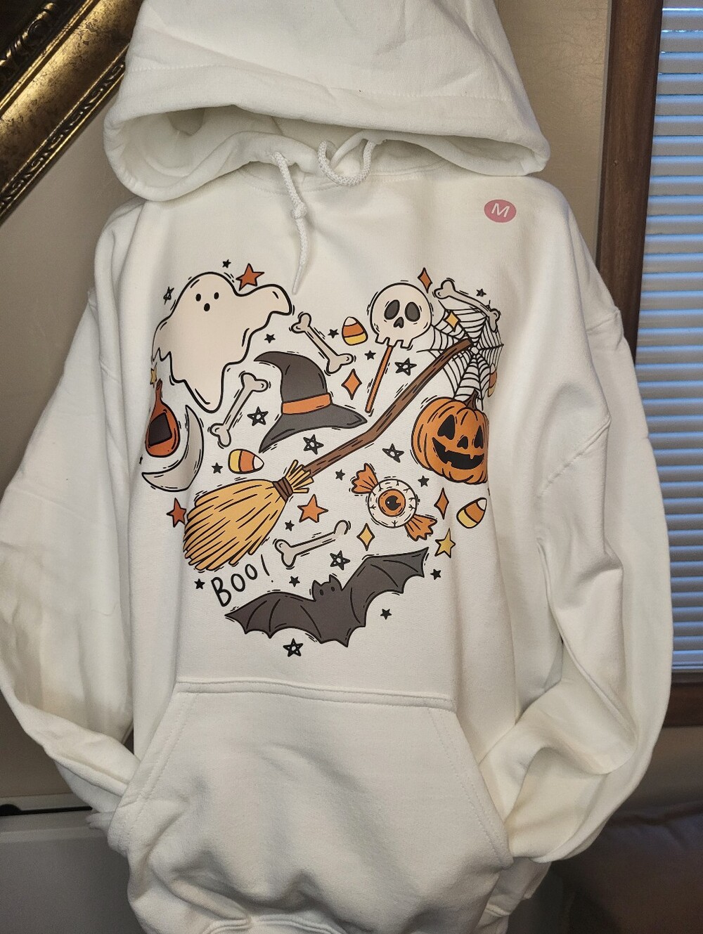 Womans White Halloween Hoodie Sweatshirt with Spooky Graphic